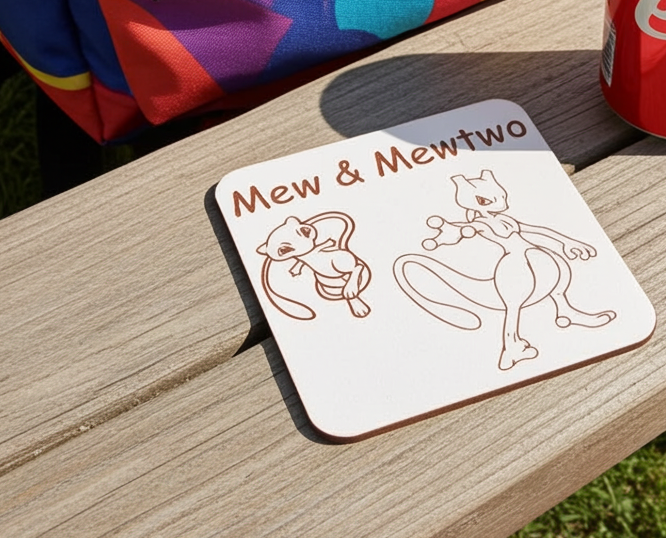 Pokémon Drink Coasters Collection. Set of 6 Wood Engraved Drink Coasters. White Collection.