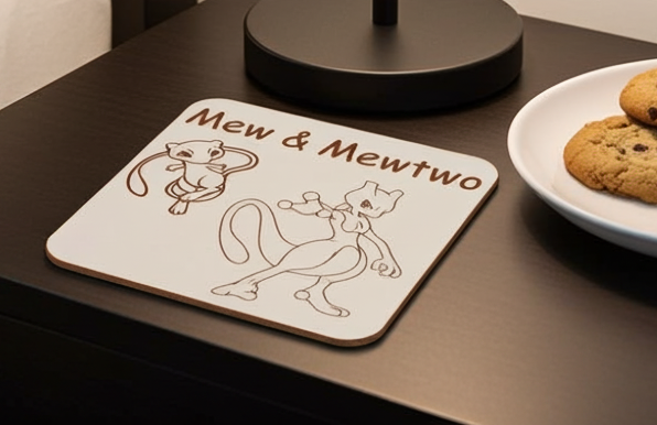 Pokémon Drink Coasters Collection. Set of 6 Wood Engraved Drink Coasters. White Collection.