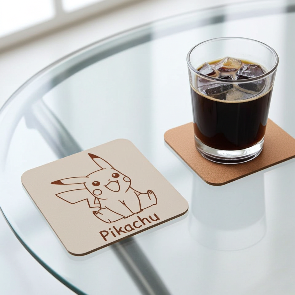 Pokémon Drink Coasters Collection. Set of 6 Wood Engraved Drink Coasters. White Collection.