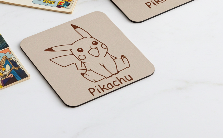 Pokémon Drink Coasters Collection. Set of 6 Wood Engraved Drink Coasters. White Collection.