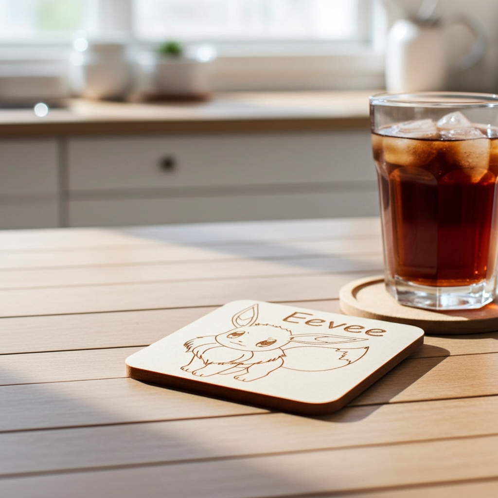 Pokémon Drink Coasters Collection. Set of 6 Wood Engraved Drink Coasters. White Collection.