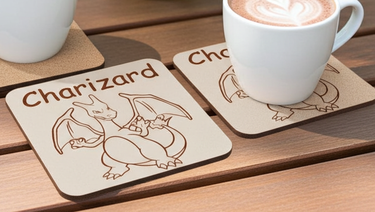 Pokémon Drink Coasters Collection. Set of 6 Wood Engraved Drink Coasters. White Collection.