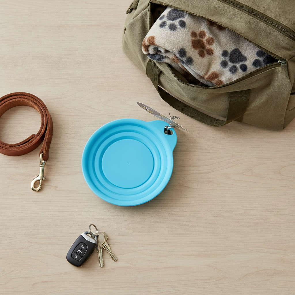 Portable Dog Water Bowl Collapsible 400ml Pet Walking Feeding Dish Clip Carabiner.
