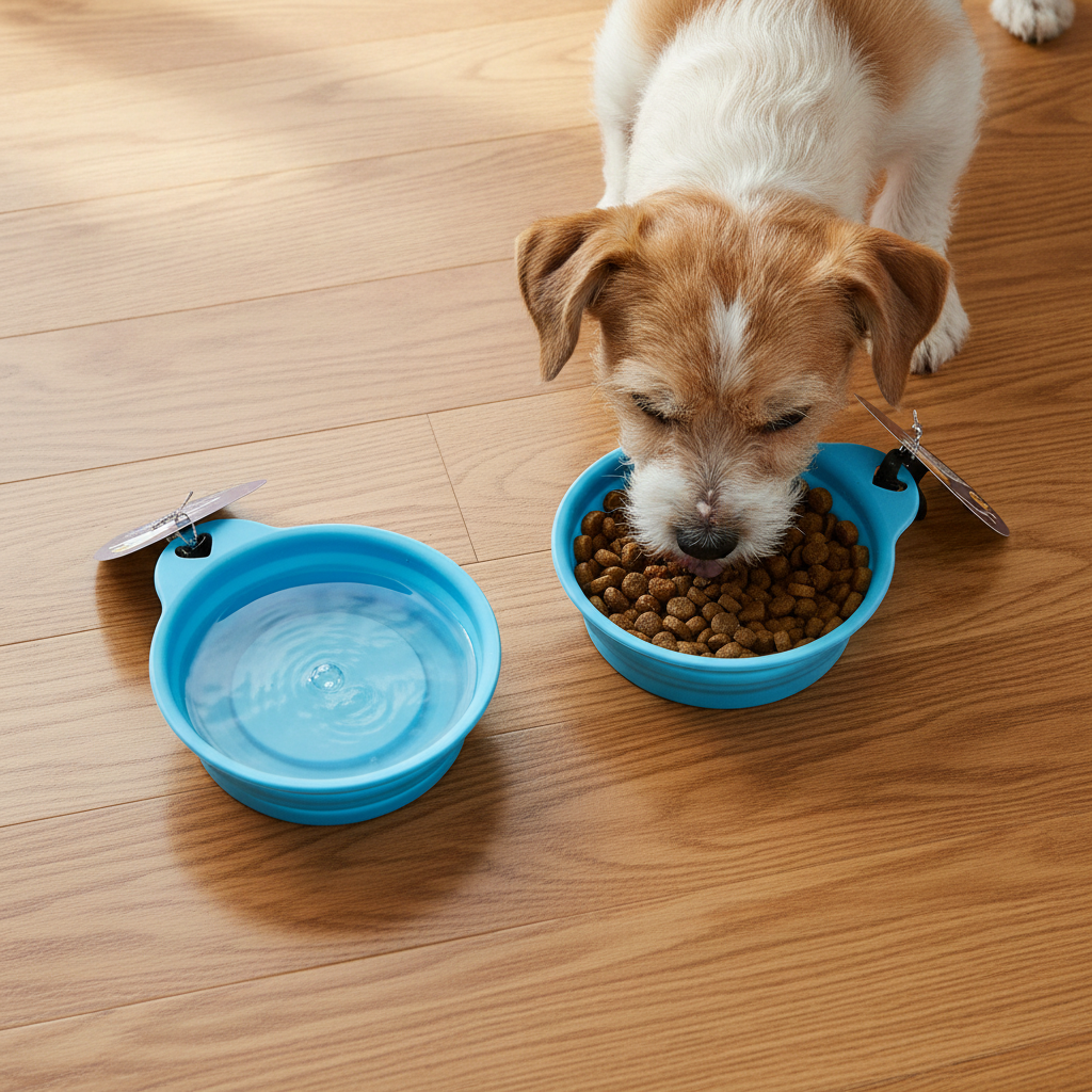 Portable Dog Water Bowl Collapsible 400ml Pet Walking Feeding Dish Clip Carabiner.
