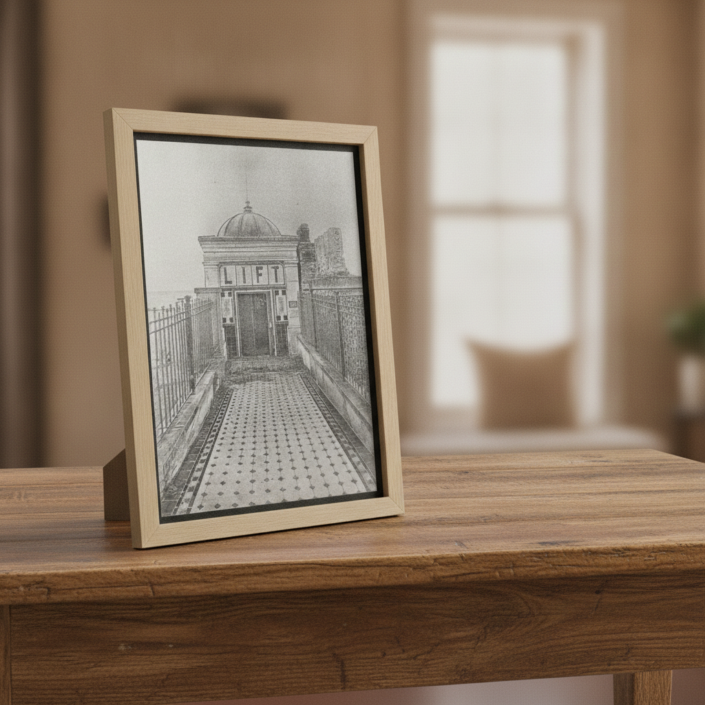 Ramsgate East Cliff Lift Laser Engraved Wood Panel – Historic Thanet Coastal Wall Art by H&B Thanet