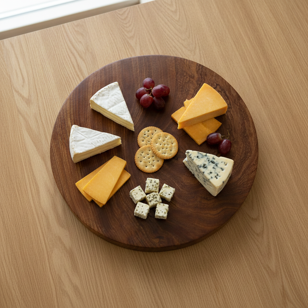 Round, Sapele - Butchers Block Style, with Waxed Sides. Cheese, Bread or Small Chop Board, with Rubber Feet. 280mm x 38mm.