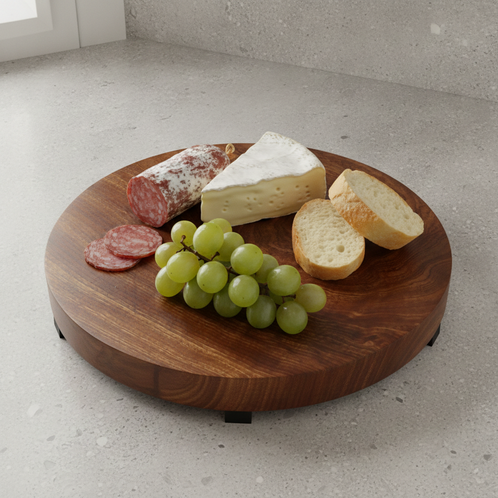 Round, Sapele - Butchers Block Style, with Waxed Sides. Cheese, Bread or Small Chop Board, with Rubber Feet. 280mm x 38mm.