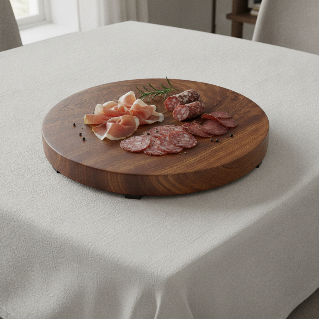 Round, Sapele - Butchers Block Style, with Waxed Sides. Cheese, Bread or Small Chop Board, with Rubber Feet. 280mm x 38mm.