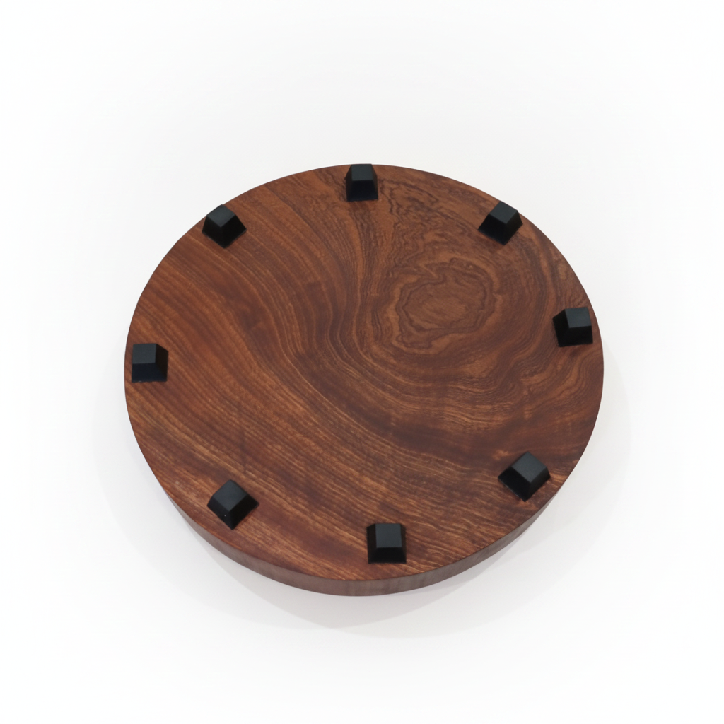 Round, Sapele - Butchers Block Style, with Waxed Sides. Cheese, Bread or Small Chop Board, with Rubber Feet. 280mm x 38mm.
