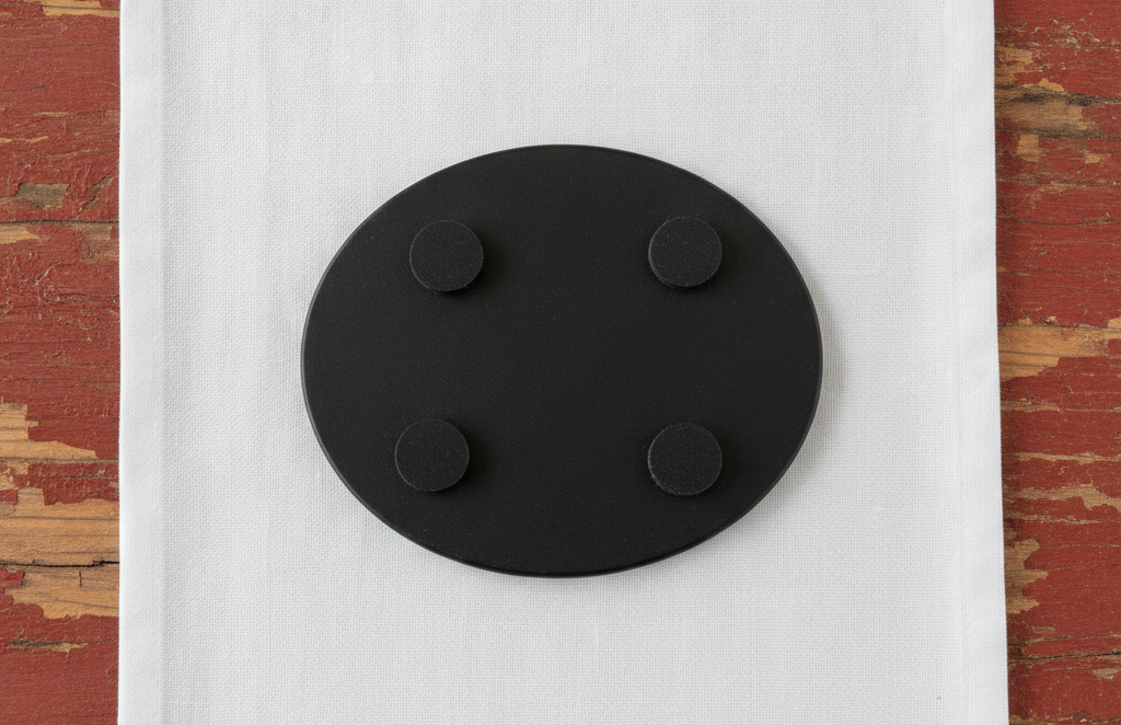 Round Slate Macabre Coasters with bumper feet.