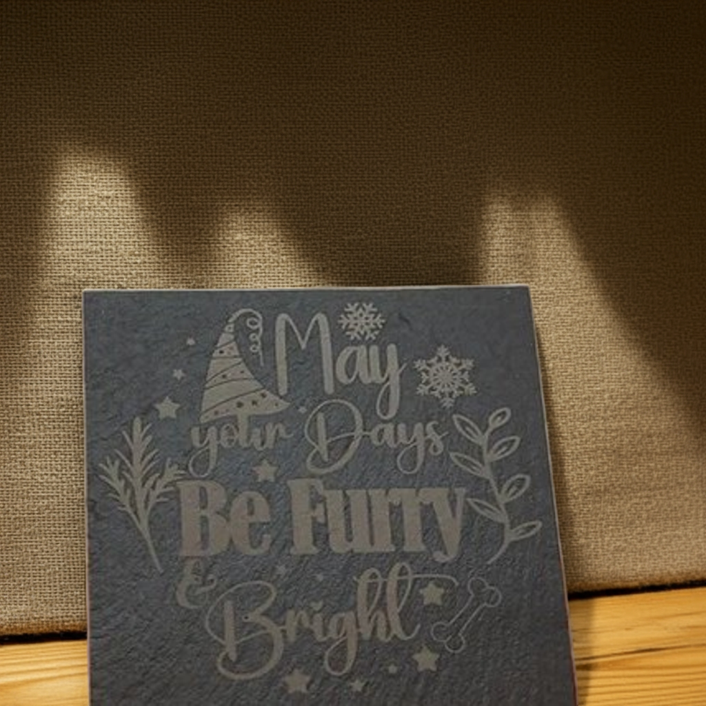 Round or Square, Slate Dog & Dog Christmas Coasters with Bumper Feet.
