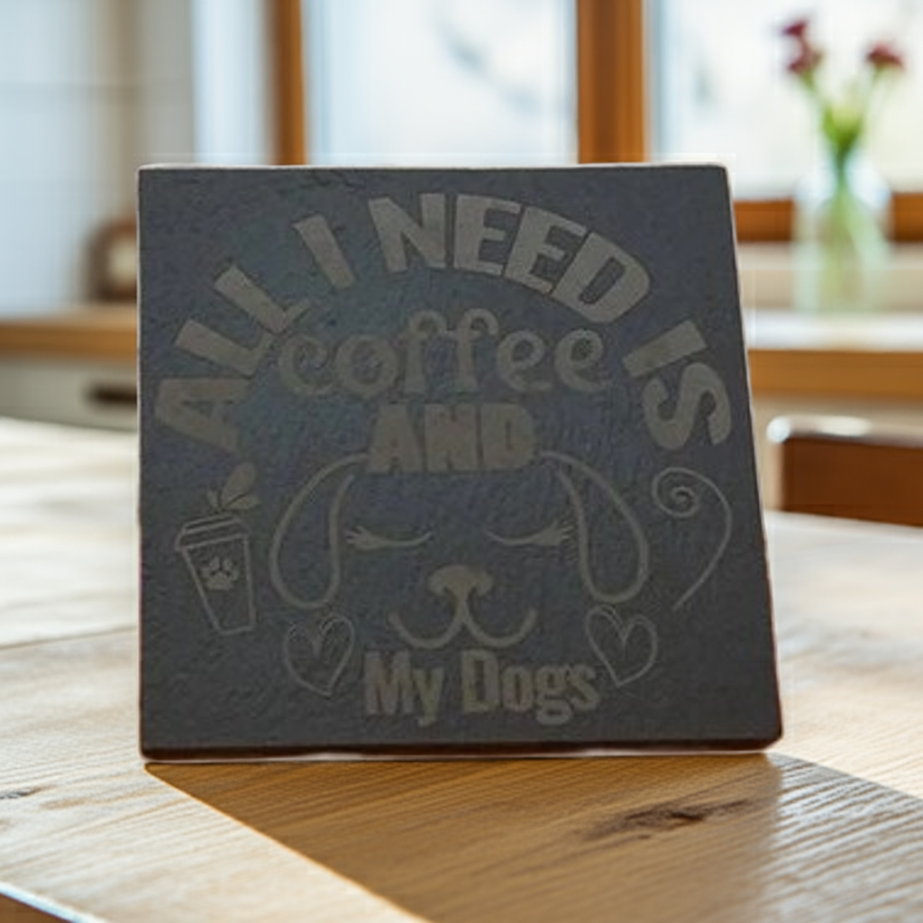 Round or Square, Slate Dog & Dog Christmas Coasters with Bumper Feet.
