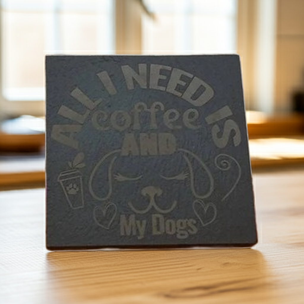 Round or Square, Slate Dog & Dog Christmas Coasters with Bumper Feet.