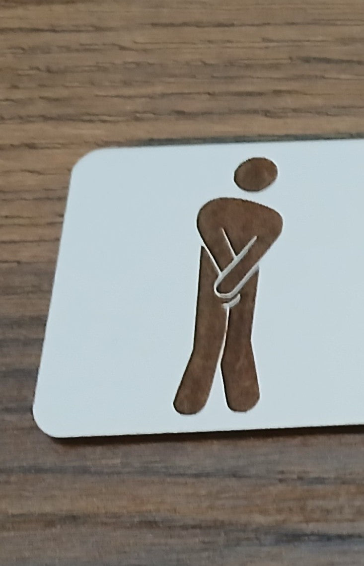Funny Toilet Door Sign. White Wood Collection, comes with adhesive backing.
