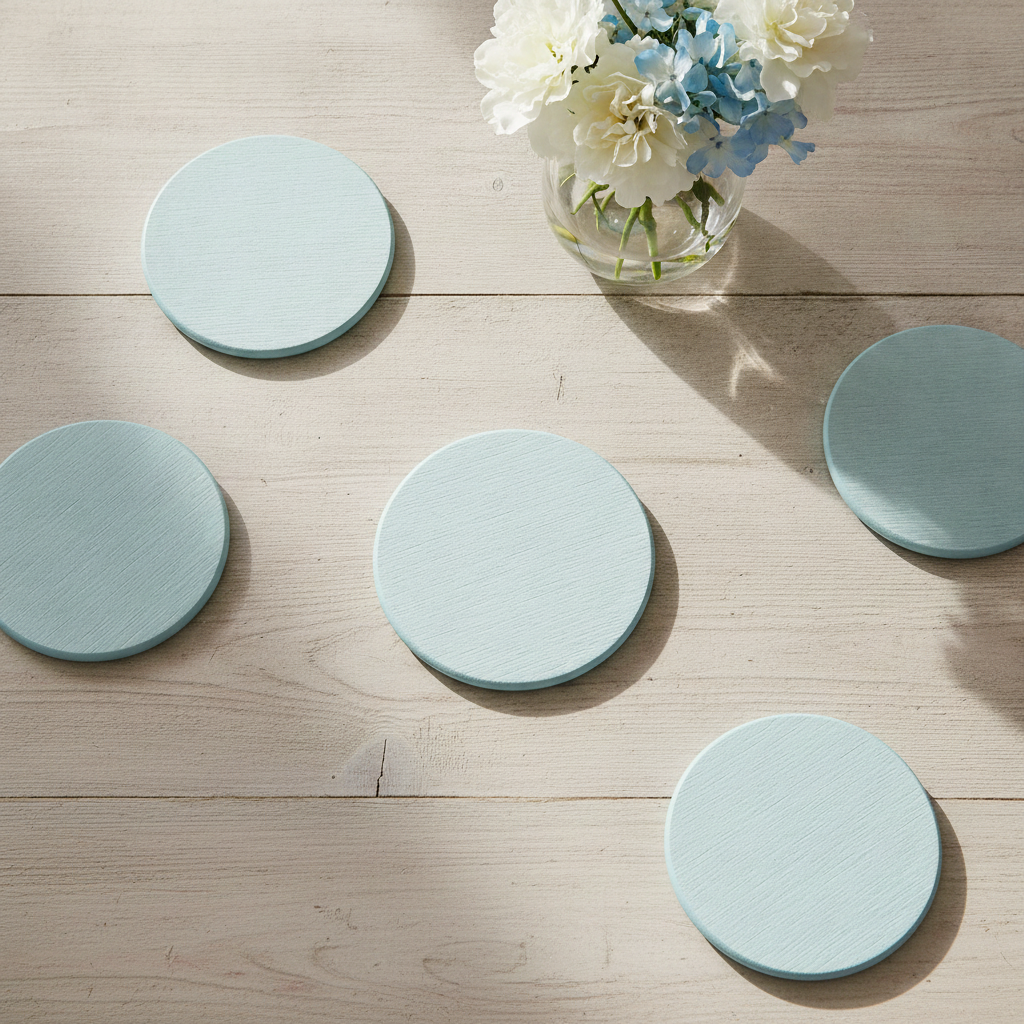 Round, Sea Blue Slate Coaster, 10cm Diameter.