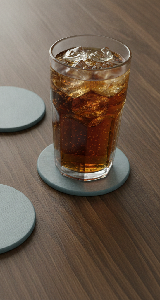 Round, Sea Blue Slate Coaster, 10cm Diameter.