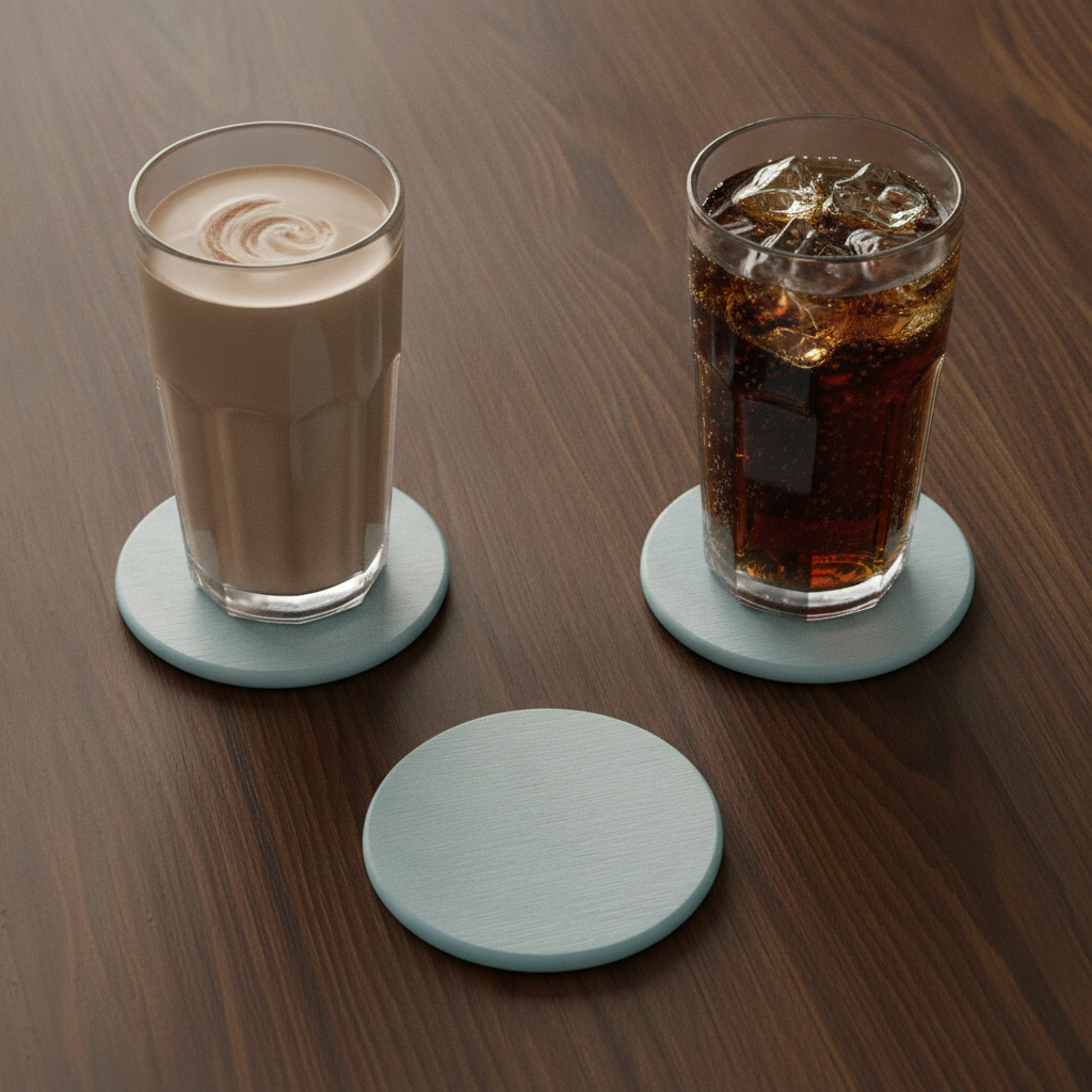 Round, Sea Blue Slate Coaster, 10cm Diameter.