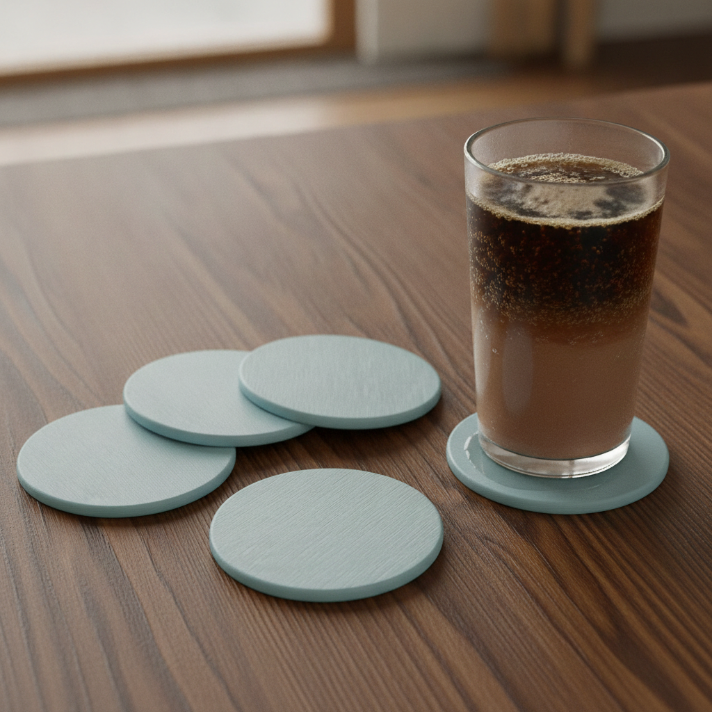 Round, Sea Blue Slate Coaster, 10cm Diameter.