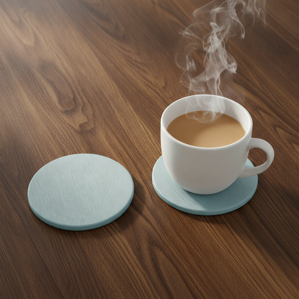 Round, Sea Blue Slate Coaster, 10cm Diameter.