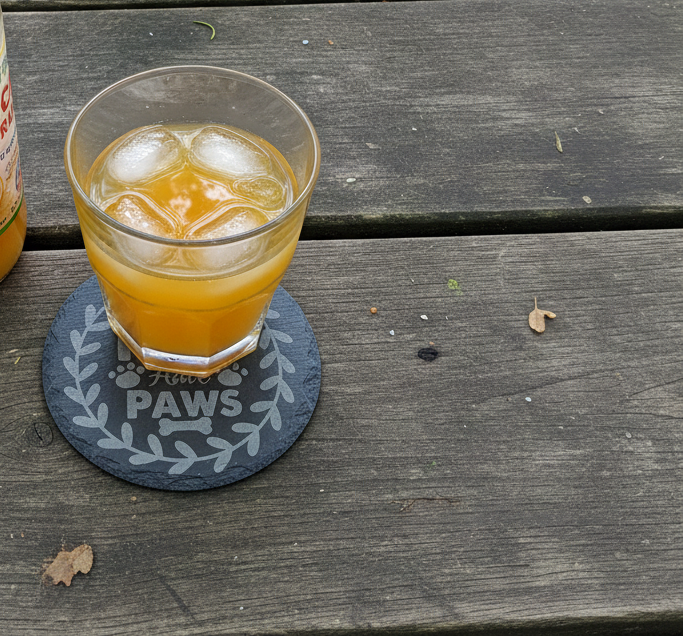 Set Of 6, Dog Themed Coasters Natural Slate, Anti-Skid Feet. 10cm