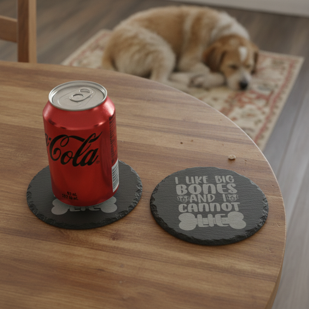 Set Of 6, Dog Themed Coasters Natural Slate, Anti-Skid Feet. 10cm