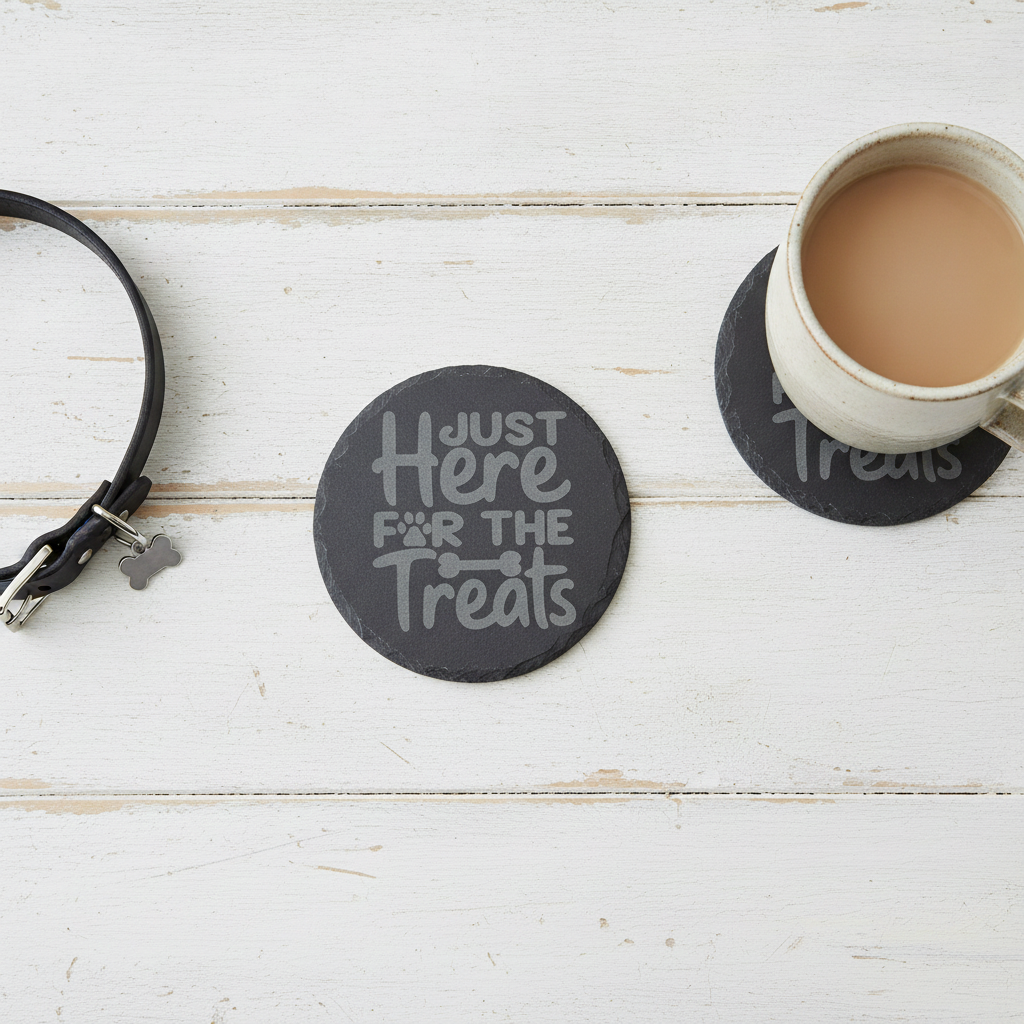 Set Of 6, Dog Themed Coasters Natural Slate, Anti-Skid Feet. 10cm