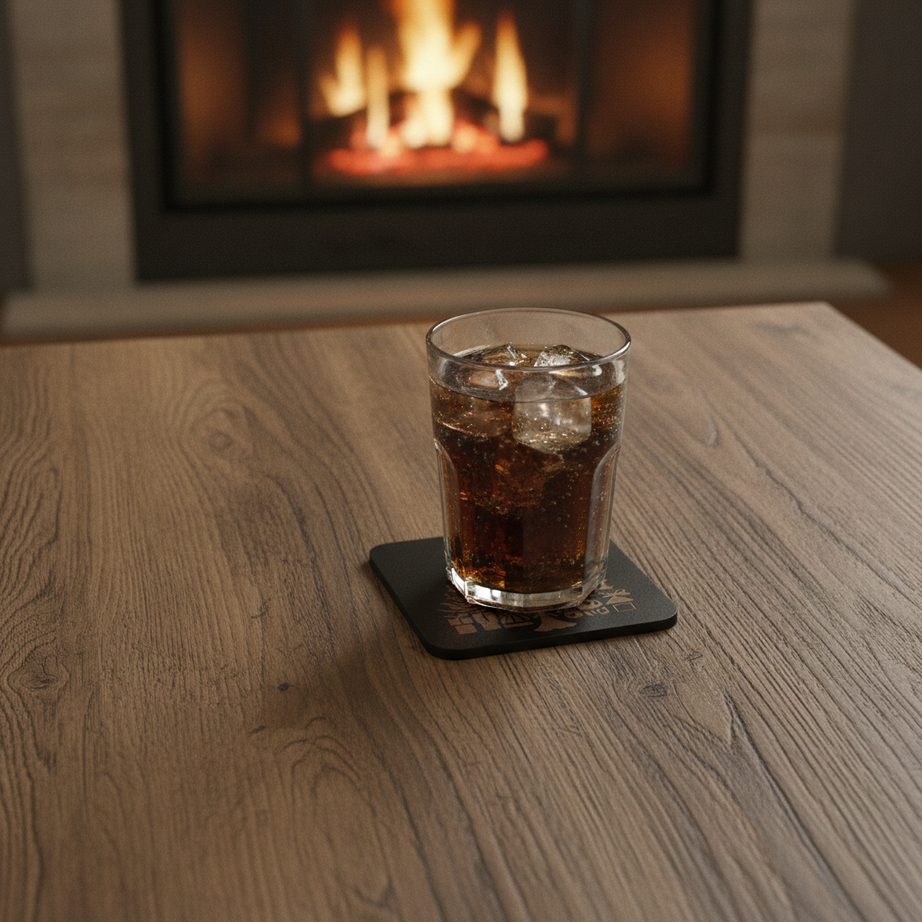 Set of 4,  Wooden Christmas Tree Coasters.  Square Festive Holiday Gift, with bumper feet.