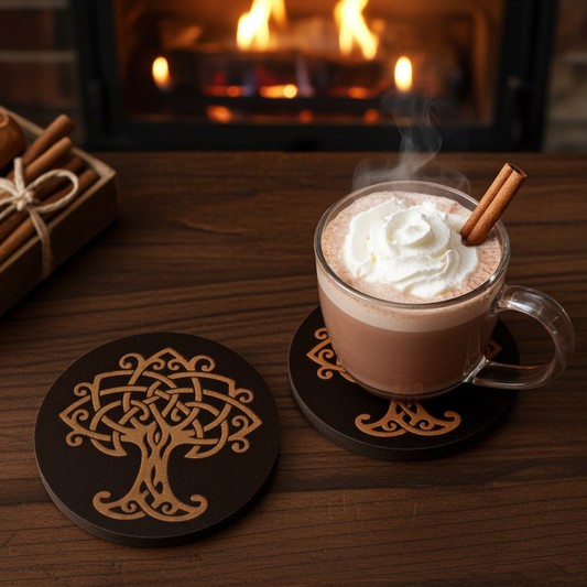 Set of 4, Celt Tree Collection Round or Square Drink Coasters, with Bumper Feet, 9.5cm.