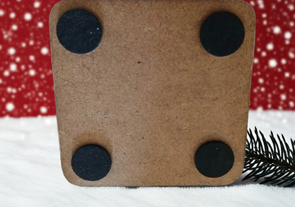 Set of 4, Christmas "Word" Tree Engraved White Wood Coasters, for Personalisation, with Bumper Feet.