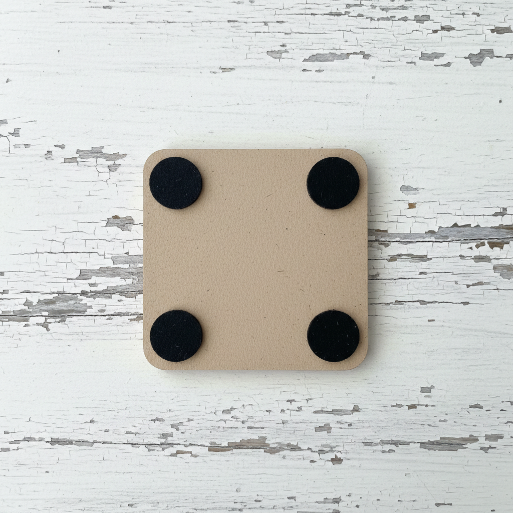 Set of 4, Customise your own Coaster, Any Text, Any Font, with bumper feet. White Topped Wood. 9.5cm x 9.5cm