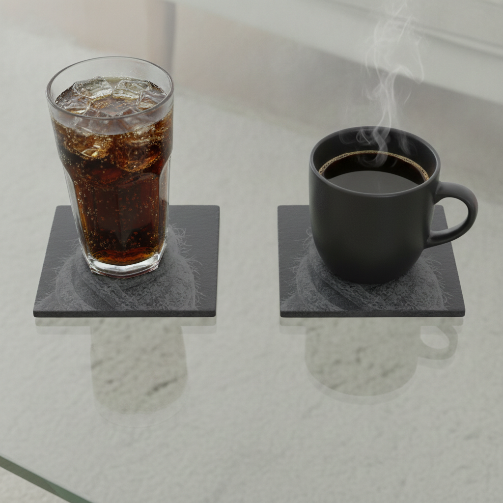 Set of 4, Cute Bird in Shawl Slate Coasters | Engraved Owl Drink Coasters with Foam Bumper Feet | Cosy Bird Lover Gift, Rustic Nature Table Décor.
