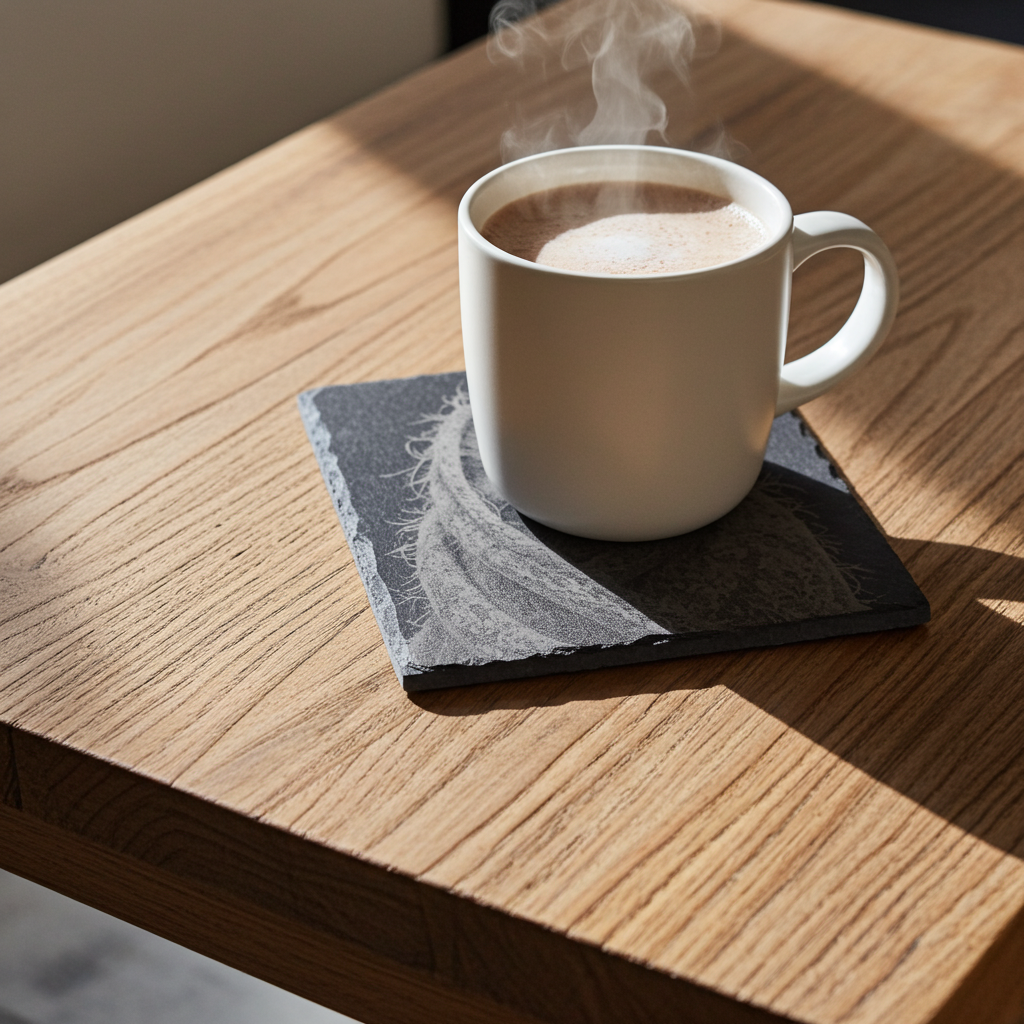 Set of 4, Cute Birdy in a shawl collection- Slate Coasters with Bumper Feet.