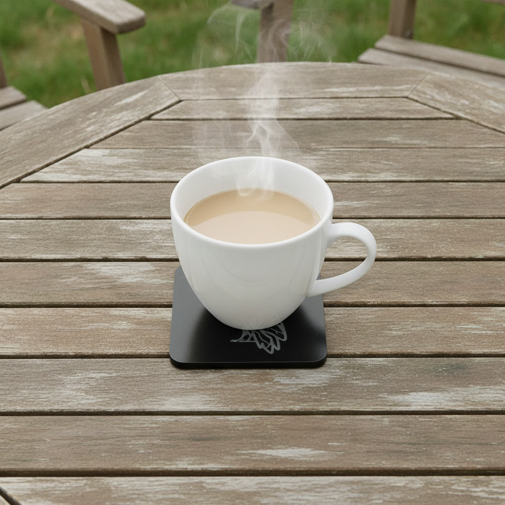 Set of 4, Owl Collection, Black Topped Wood Drink Coasters with Bumper Feet, 9.5cms.