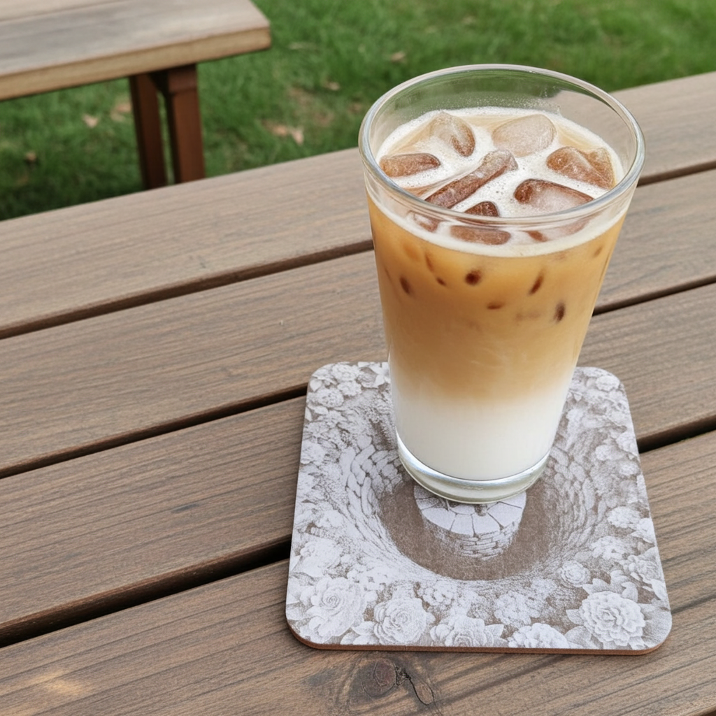 Set of 4, White Wood Drink Coasters -3d effect- Man in a well collection, with bumper feet.