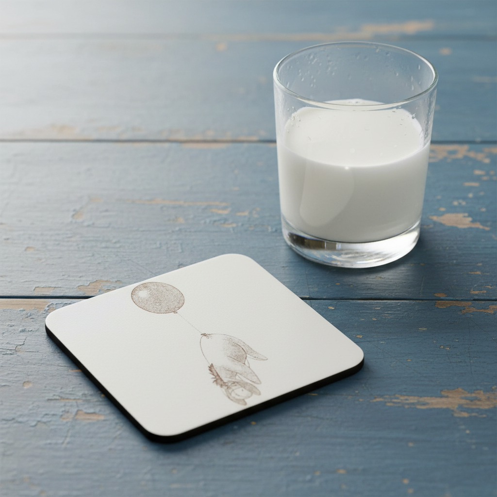Set of 4, Winnie-The-Pooh, White Topped Wood Coasters and Bumper Feet. 9.5cm x 9.5cm.