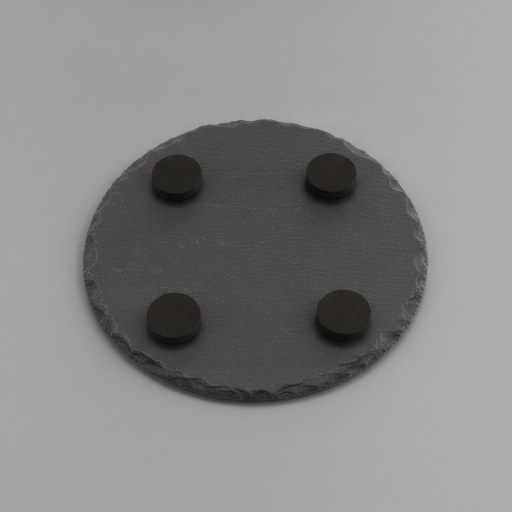 Set of 4, "Two wolves and the Moon" Round Slate Coasters with Bumper Feet. With 3d Effect.