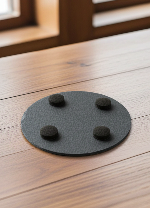 Set of 4, round slate drink coaster 3d effect - Stag on fractured earth- with bumper feet.