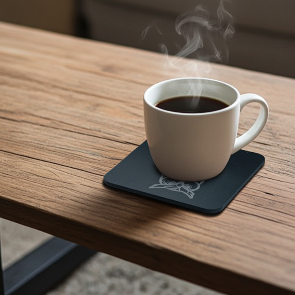 Set of 4, Owl Collection, Black Topped Wood Drink Coasters with Bumper Feet, 9.5cms.