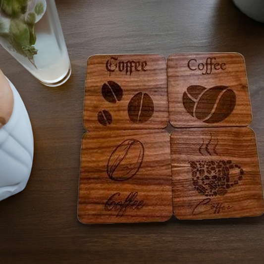Set of 4,Walnut drink coasters with bumper feet.