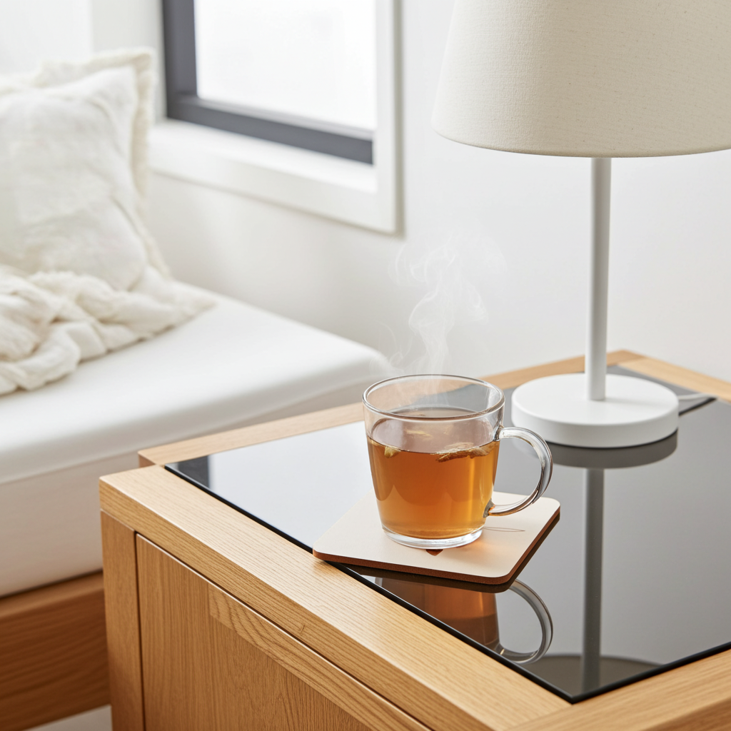 Set of 5 Flower Engraved White Wood Drink Coasters Collection. Bumper Feet.