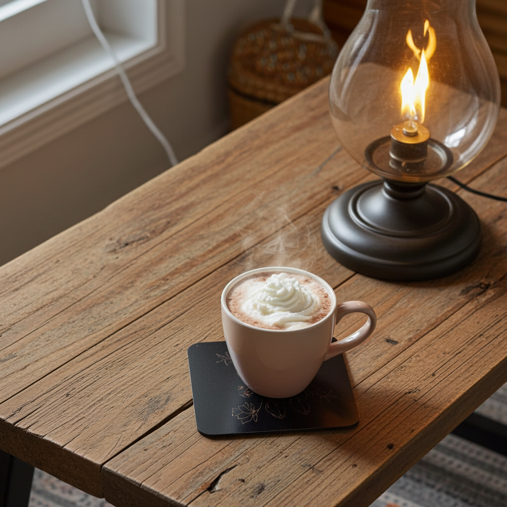 Set of 5 Square Black Flowers Collection, Wood Drink Coasters. Stylish. Bumper Feet. 9.5cm. With Rounded Corners.