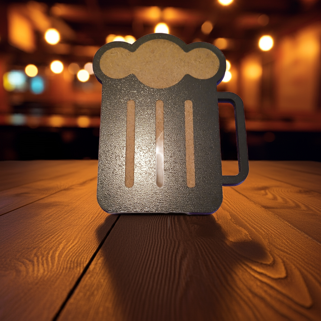 Set of 4, Novelty Drink Coaster, on Black Topped Wood. Beer Tankard Shape, with bumper feet.