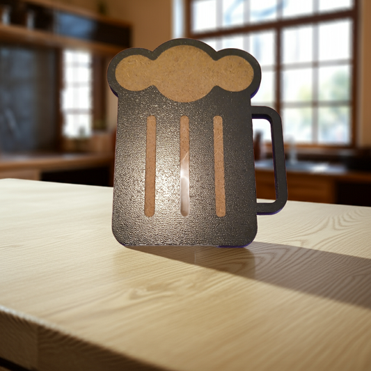 Set of 4, Novelty Drink Coaster, on Black Topped Wood. Beer Tankard Shape, with bumper feet.