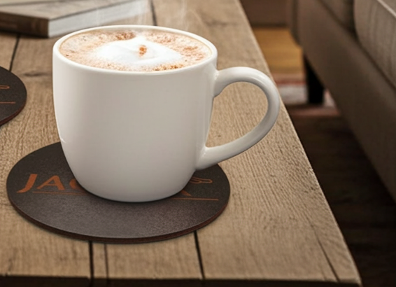 Set of 6 Car Logo Theme Round Wood Drink Coasters. Stylish and made to order. With Bumper Feet.