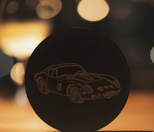 Set of 6 Car Theme Round Wood Drink Coasters. Stylish and made to order. With Bumper Feet