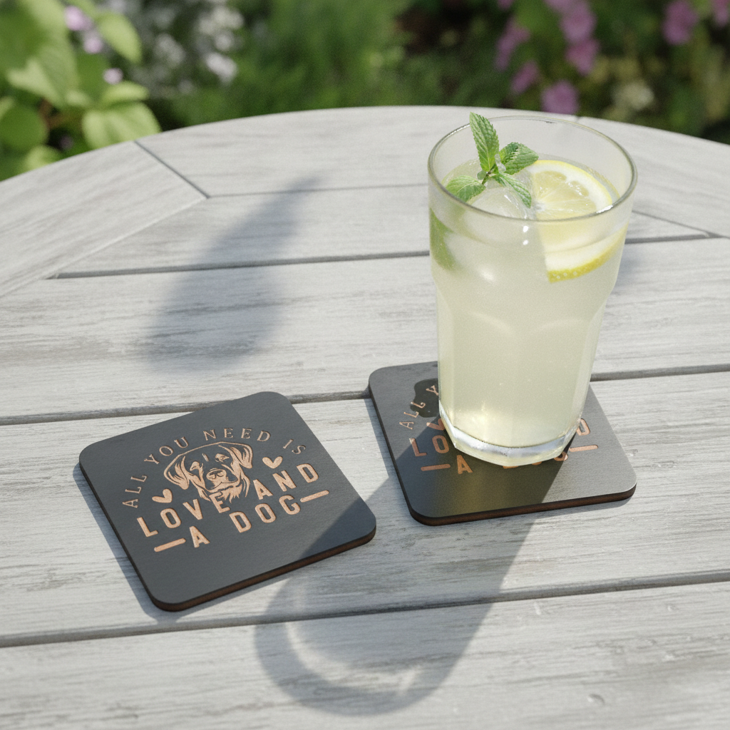 Set of 6 Dog Themed Drink Coasters . 9.5cm X 9.5cm, Bumper Feet. ( 3 designs).
