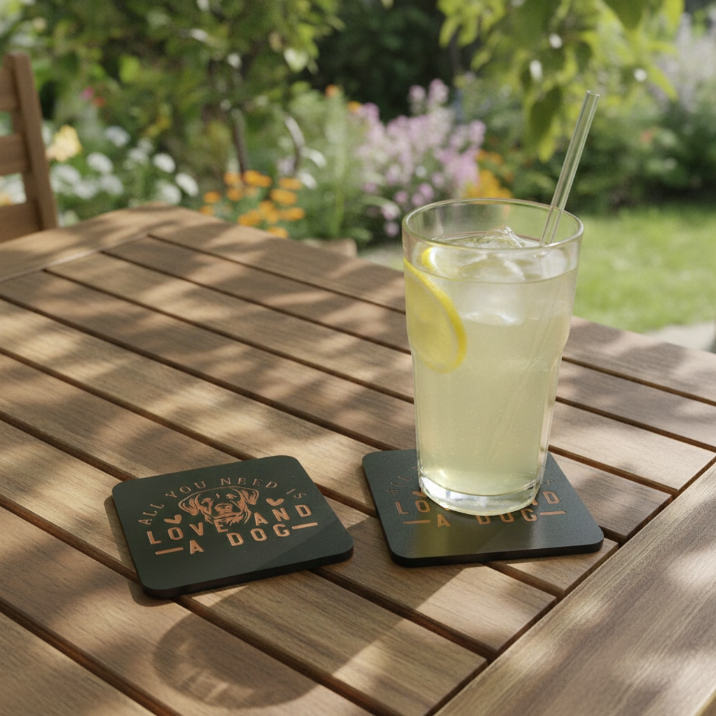 Set of 6 Dog Themed Drink Coasters . 9.5cm X 9.5cm, Bumper Feet. ( 3 designs).