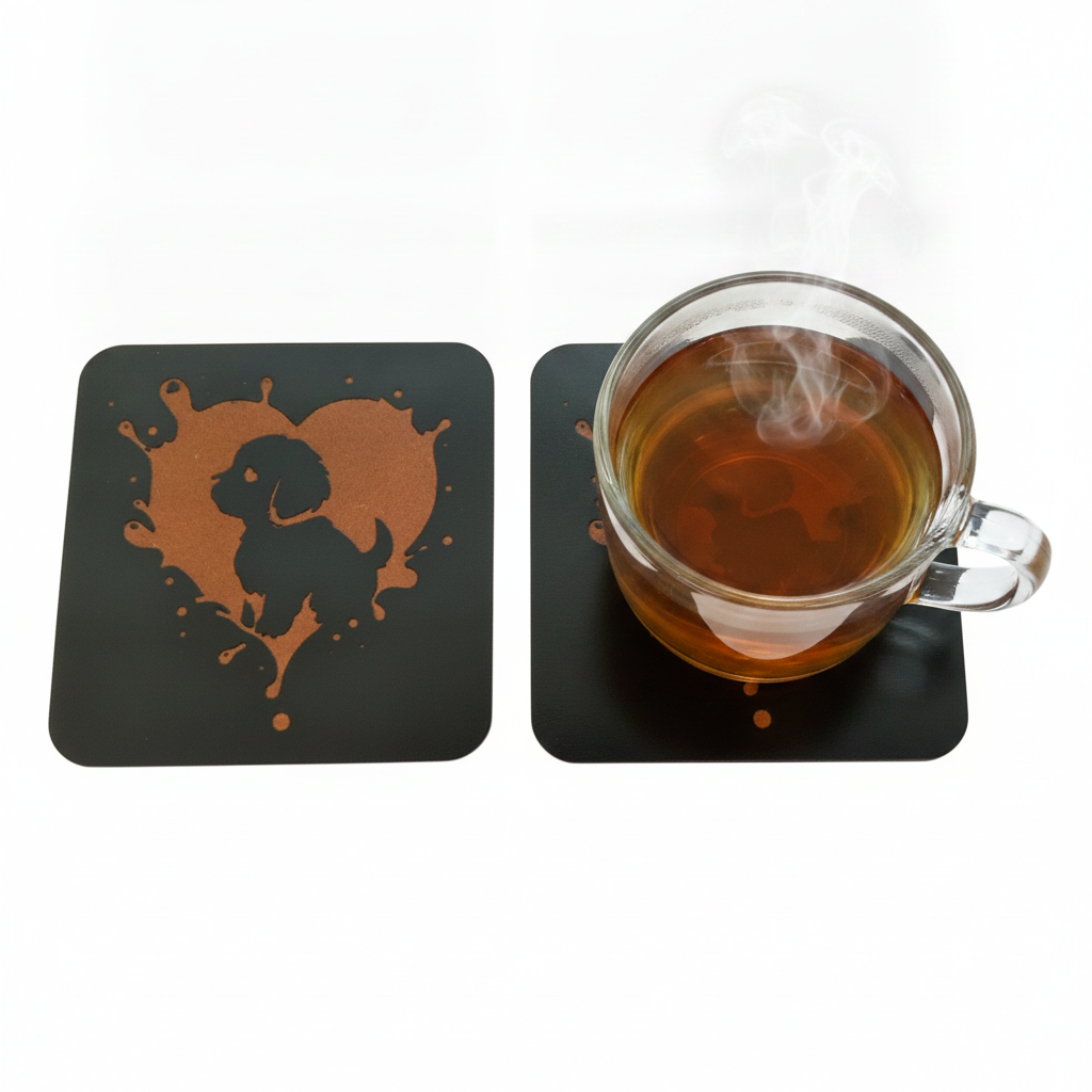 Set of 6 Dog Themed Drink Coasters . 9.5cm X 9.5cm, Bumper Feet. ( 3 designs).