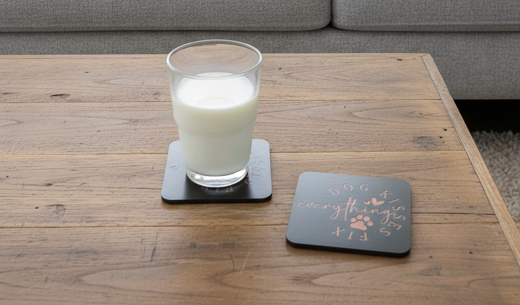 Set of 6 Dog Themed Drink Coasters . 9.5cm X 9.5cm, Bumper Feet. ( 3 designs).