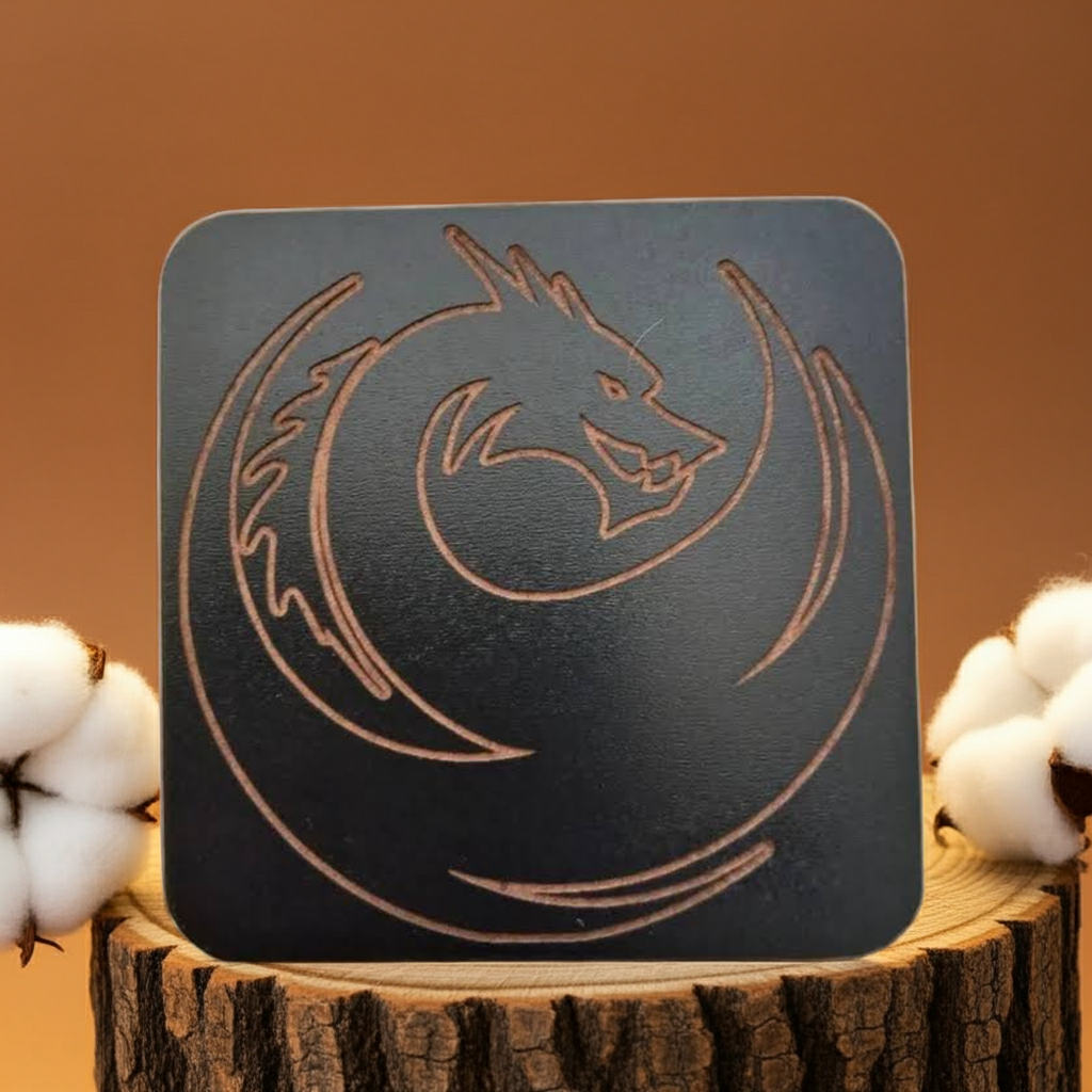 Set of 6 Dragon Wooden Coasters. Highly Decorative and Detailed Engravings